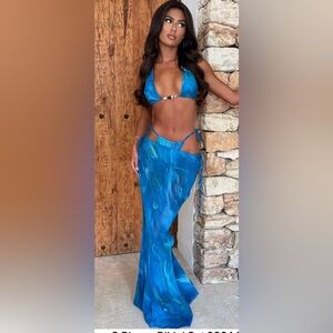 Blue Two-Piece Swimsuit with Skirt